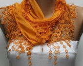 Orange Scarf  - Cotton  Scarf -  Cowl with Lace Edge   -fatwoman - Bridesmaids Gifts