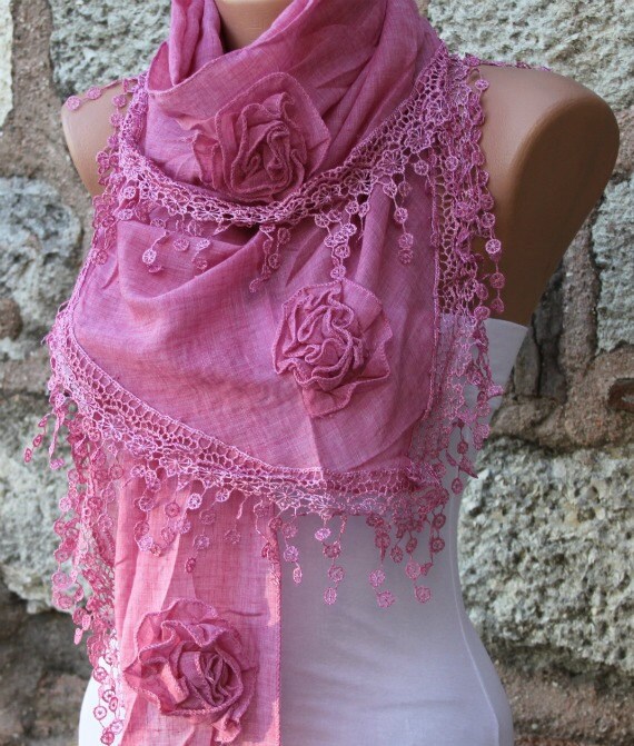 Pink Scarf - Cotton Scarf -  Cowl Scarf Shawl Scarf - fatwoman