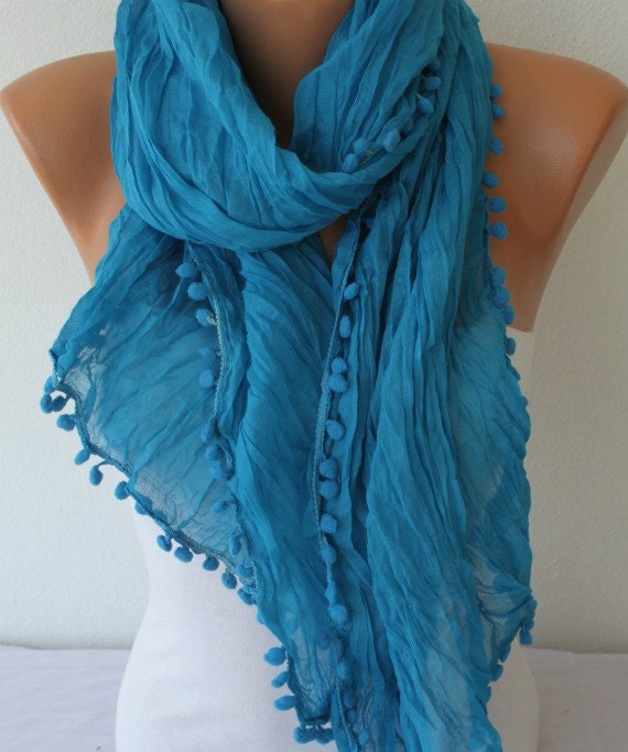 Women Shawl Scarf - Cowl Scarf -  Blue - fatwoman