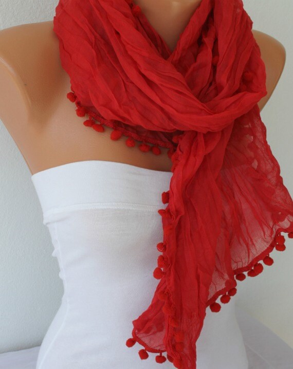 Red - Shawl Scarf -  Cowl