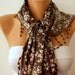 Women Shawl  Scarf -  Cowl with Lace - Brown