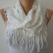 White Scarf - Headband Necklace Cowl with Lace Edge - Creamy white