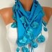 Turquoise Scarf Pashmina Scarf Women Scarf - Cotton Scarf -- Cowl with Lace Edge - blue - fatwoman
