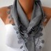 Silver Scarf -  Pashmina Scarf  - Cowl with Lace Edge