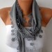 Silver Scarf -  Pashmina Scarf  - Cowl with Lace Edge