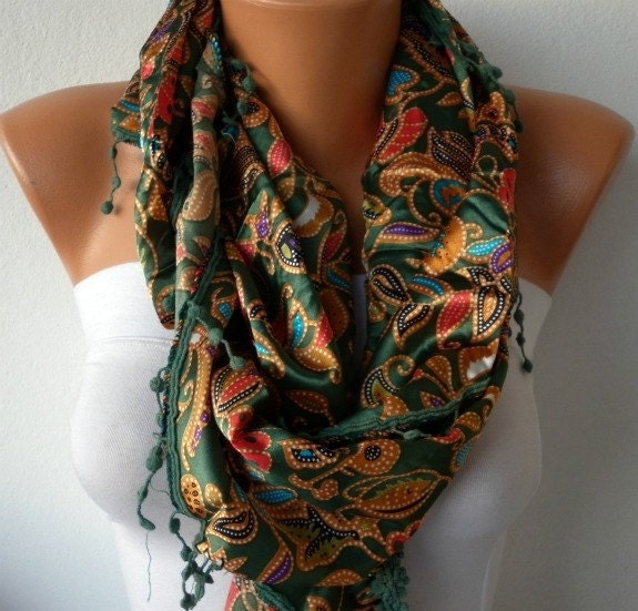 BIG SALE Women Scarf - Cowl with Lace - Multicolor