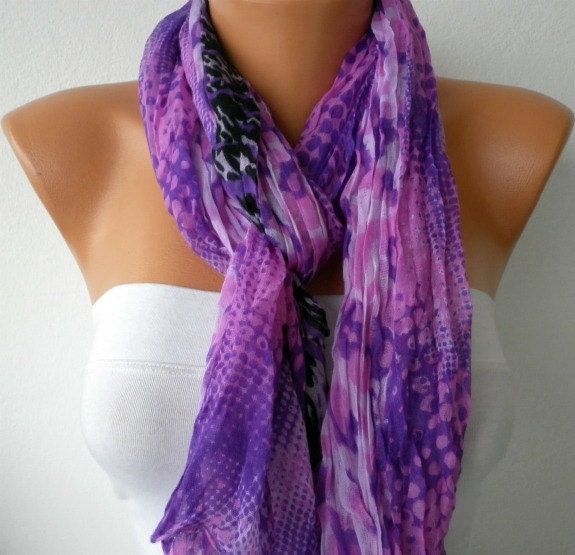 Purple Leopard Women Shawl Scarf -  Cowl  - Multicolor - fatwoman