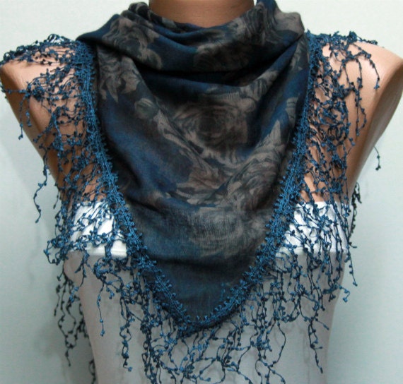 Multicolor Scarf -  Cowl with Lace Edge by Fatwoman
