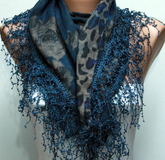 Multicolor Scarf -  Cowl with Lace Edge by Fatwoman