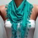 Teal Scarf - Pashmina Scarf - Cowl with Lace Edge