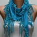 Dodger Blue Scarf - Pashmina Scarf - Headband Necklace Cowl with Lace Edge