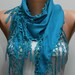 Dodger Blue Scarf - Pashmina Scarf - Headband Necklace Cowl with Lace Edge