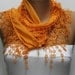 Orange Scarf - Cotton Scarf - Cowl with Lace Edge -fatwoman - Bridesmaids Gifts