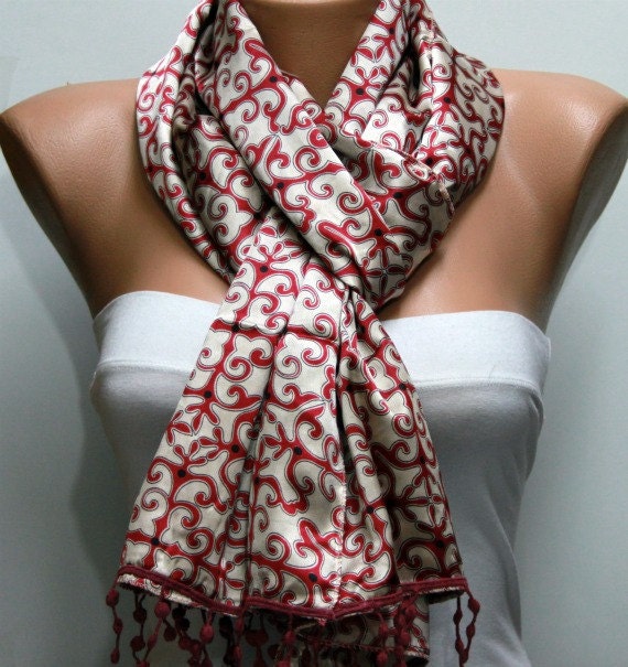 Women Scarf Shawl Scarf - Cowl with Lace Edge