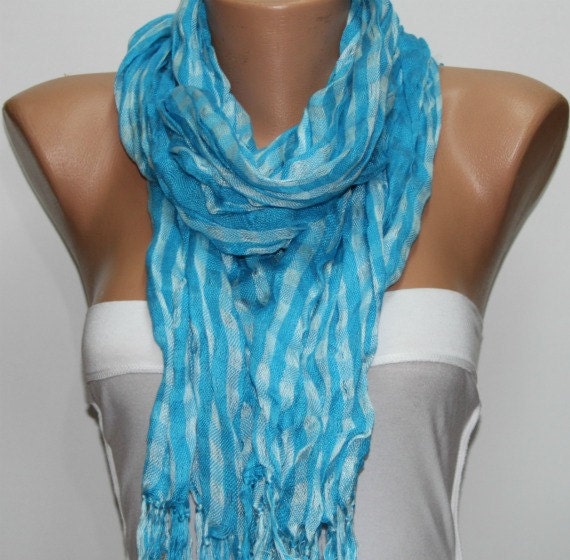 Plaid Blue Shawl Scarf - Cowl