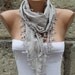 Gray Scarf  - Cotton  Scarf -  Cowl with Lace Edge   -