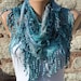 BIG SALE Blue Scarf - Cowl with Lace Edge - Fatwoman
