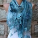 Blue Scarf -  Cowl with Lace Edge "Butterfly effect"