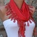 Red Scarf - Cotton Scarf - Cowl with Lace