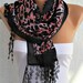 Leopard Scarf - Cotton Scarf Cowl with Lace Edge