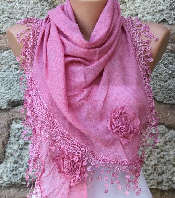 Pink Scarf - Cotton Scarf -  Cowl Scarf Shawl Scarf - fatwoman