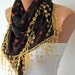 BIG SALE Polka Dot  Scarf -  Cotton Scarves - Cowl with  Lace Edge - black