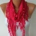Hot Pink  Scarf - Pashmina Scarf  -  Cowl Scarf  with Lace Edge - - fatwoman