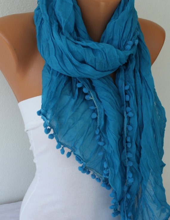Women Shawl Scarf - Cowl Scarf -  Blue - fatwoman