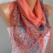 Scarf Shawl  -  Cotton Weddings Scarves -  Cowl  with  Lace Edge - Coral