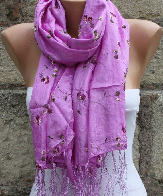 Lilac Silk Scarf  - Shawl Scarf -  Cowl Scarf - fatwoman bridesmaid gift