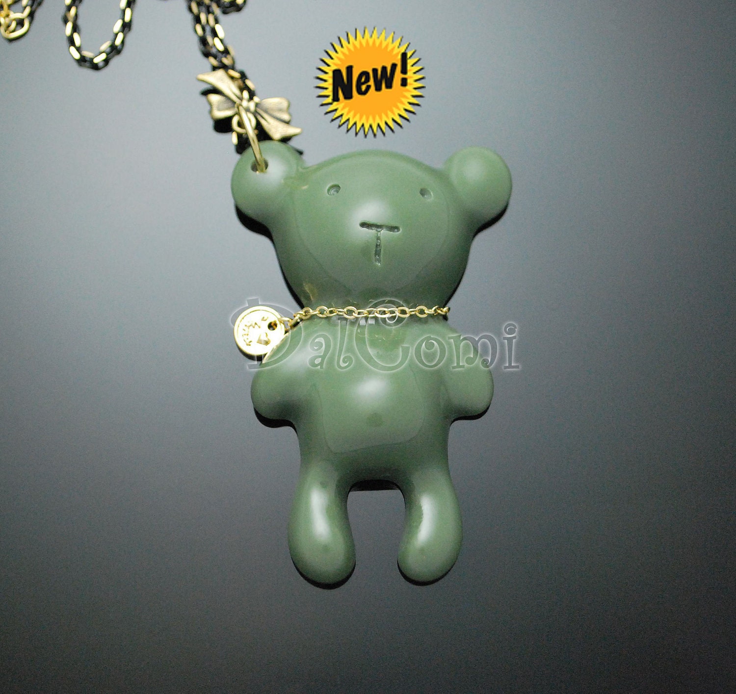 B74-Really Cute Khaki Bear Necklace