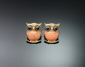 A84-Lovely Black Eyed Apricot Owl Earrings