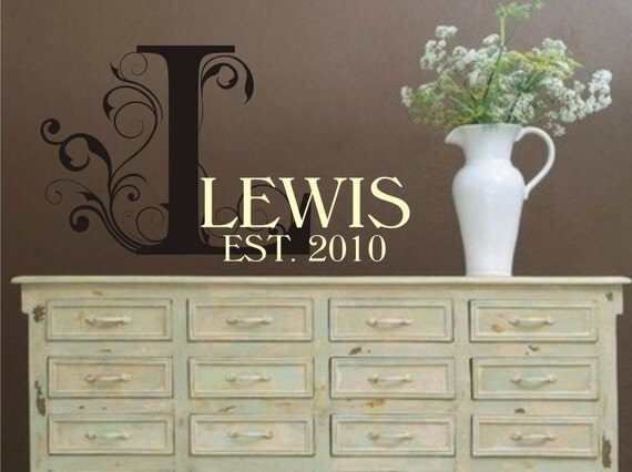 Custom Monogram Name & Initial with Established Date Vinyl Lettering -Vinyl Decal - Vinyl Wall Art