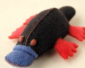 FELTED PLATYPUS TOY Black Red and Blue Handmade in Canada Pure Merino Wool
