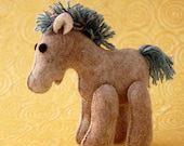 BEIGE Felt HORSE TOY Light Blue Mane -- Pure wool animal felted toy -- Baby shower gift or horse collection unique