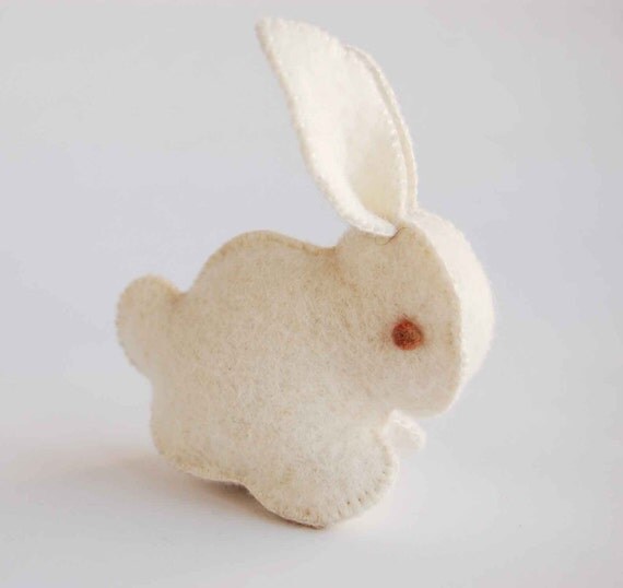 Snow white felted bunny rabbit soft animal toy -- Handmade felt pure merino wool