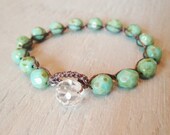 Turquoise crochet bracelet - slashKnots Stackers "Rustic Turquoise" czech glass bohemian jewelry, sea green, aqua, shabby boho chic