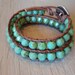 Beaded leather wrap bracelet - turquoise, silver, "Rustic Bohemian" distressed brown leather, fall autumn boho chic