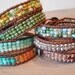 Beaded leather bracelet "RoseBud", Shabby Southwest chic, pink, rose, bohemian friendship bracelet, stack and layer, OOAK