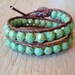 Bohemian leather wrap bracelet - green turquoise, silver, "Rustic Baby Elephant" distressed brown leather, good luck charm, lucky boho chic