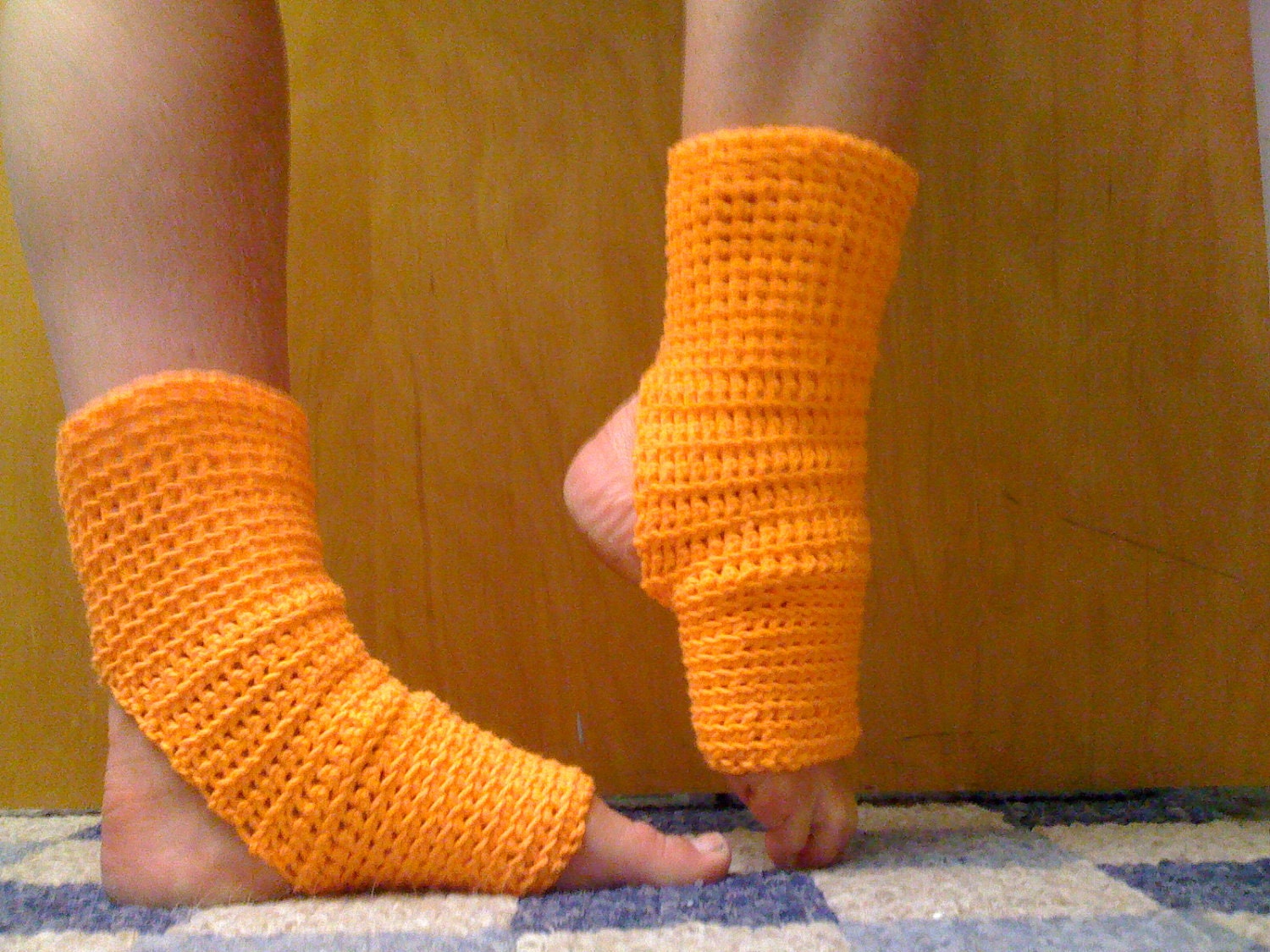 Yoga Socks in Orange Cotton US Grown -- for Dance, Pilates, Pedicures, Yoga