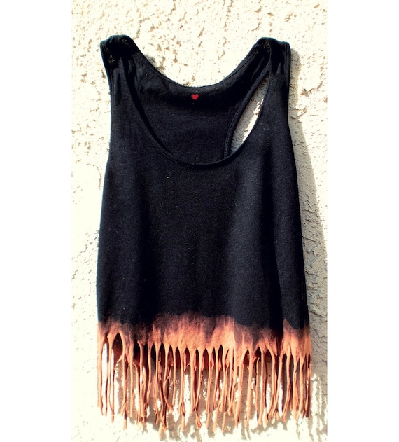 Crop Tank Boho Hippy Dip Dyed (Black, Small-Med)
