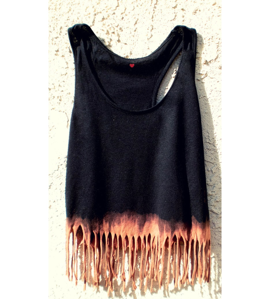 Crop Tank Boho Hippy Dip Dyed (Black, Small-Med)