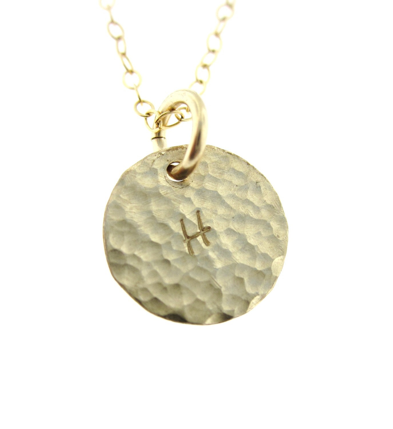 Hammered 14K Gold Filled Disc Inital Necklace