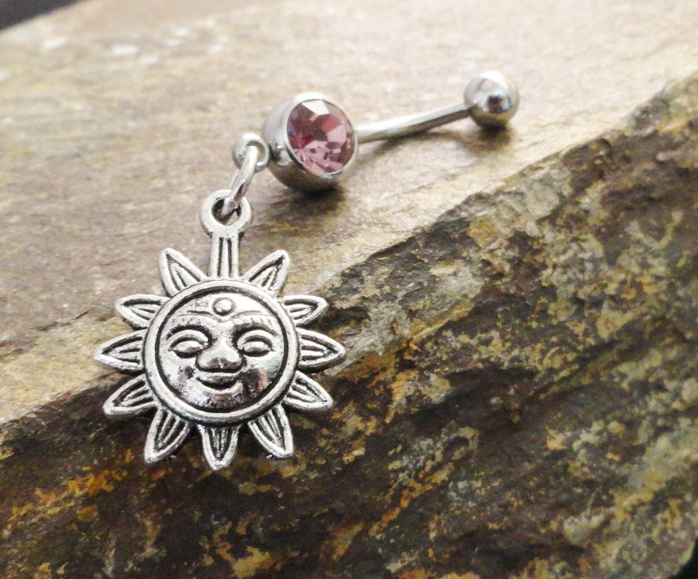 Pink Belly Button Jewelry Ring Celestial Sun