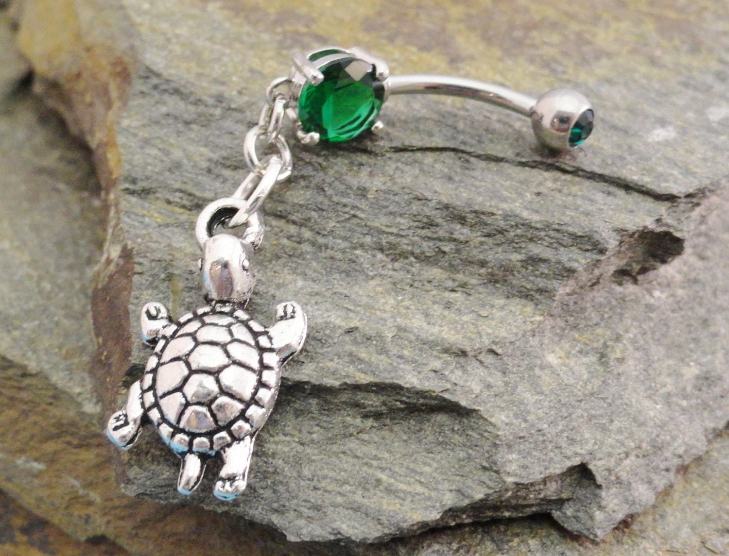 Turtle Belly Button Ring, Green Navel Jewelry Belly Ring