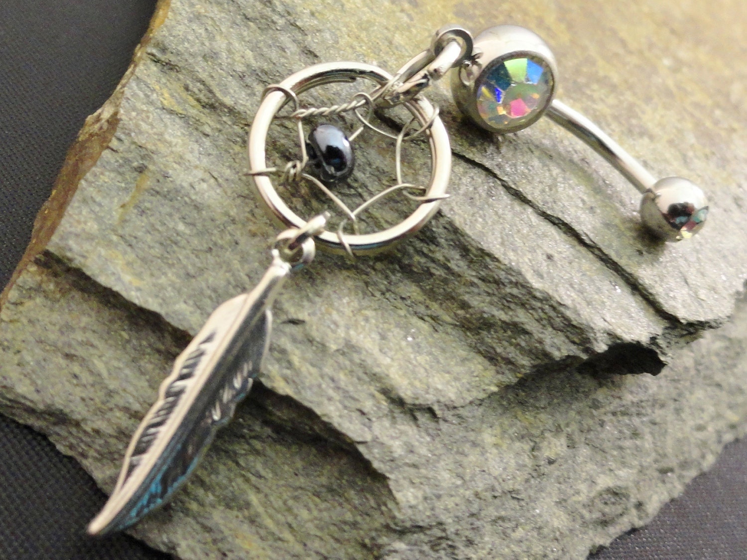 Black Beaded Dream Catcher Belly Button Jewelry