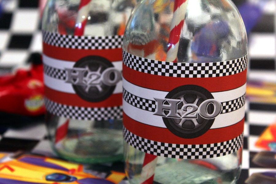 Racing Car Water Bottle Labels - Boys Birthday Party - DIY PRINTABLE FILE by Sassaby Il_170x135