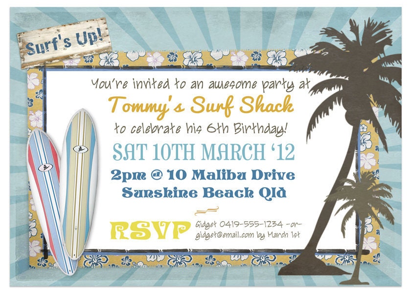 Vintage Surf Boys Birthday Party Invitation - DIY PRINTABLE FILES by Sassaby Il_570xn