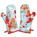 Oven Mitts - Poppies on Teal - Gift for Foodie - Gift Under 30